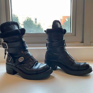 COACH black Chunky Moto Shearling boots